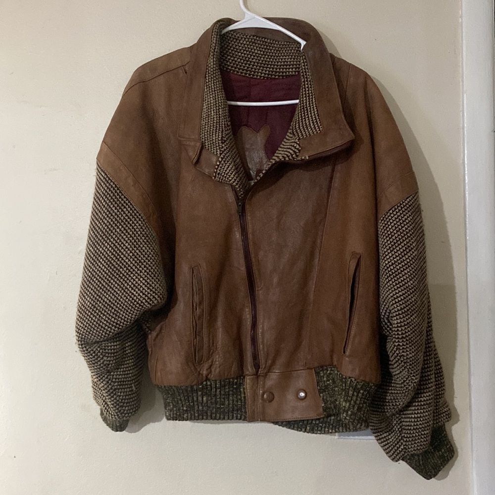 Vintage 80s Leather & Knit 🧶 Jacket Size 40